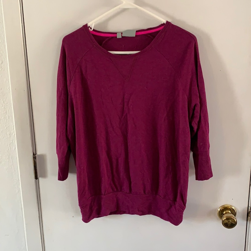 Athleta plum sweatshirt styled sweater with ruched waistband